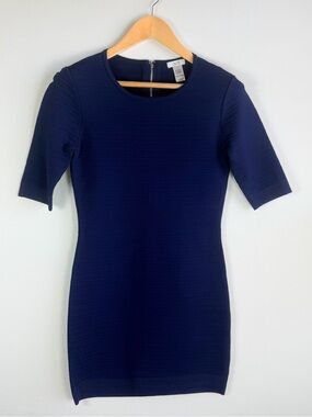 Cache Navy Blue Ribbed Knit Bodycon Mini Dress Size Medium